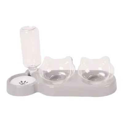 (Grey) 2-in-1 Food Bowl Autoxic Water Dispenser No-spill Food Feeder Dispenser Autoxic Dog Cats 