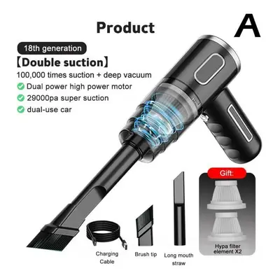 color 29000pa black Mini Wireless Car Vacuum Cleaner, Usb Rechargeable, Portable, Wet, 5000w, Do