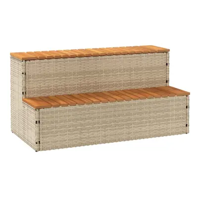 (beige) vidaXL Hot Tub Step Light Grey 100x50x50.5 cm Poly Rattan and Solid Acacia