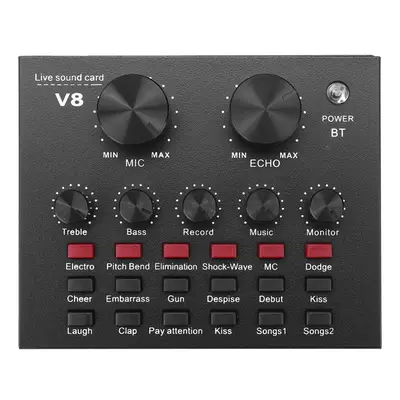 External Audio Mixer V8 Sound Card USB Interface with Sound Modes Multiple Sound Effects