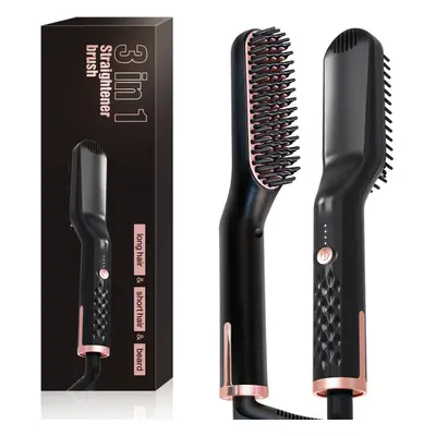 Mens Beard Straightener Brush- Electric Ionic Faster Quick Heated Comb for Men Long Beard- Hot I