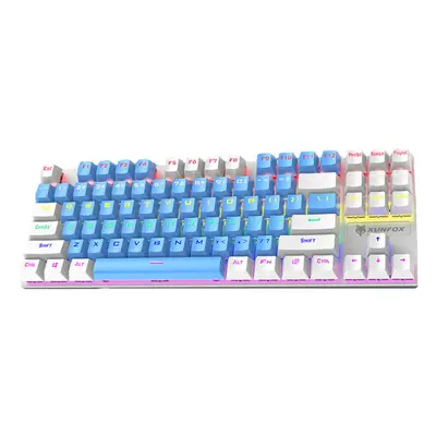 (Blue&White) Mechanical Keyboard Keys Mixed-Color Keycaps Blue Switch USB Wired Rainbow Light 80