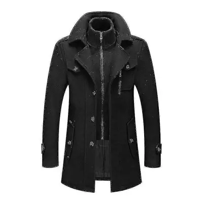 (l, BLACK) Men's Double Collar Wool Coat