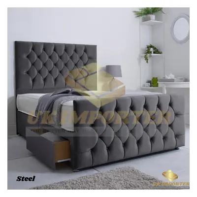 (Super King (with Drawers), Steel Plush (with Mattress)) PLUSH DIVAN BED SET WITH MATTRESS 54" C