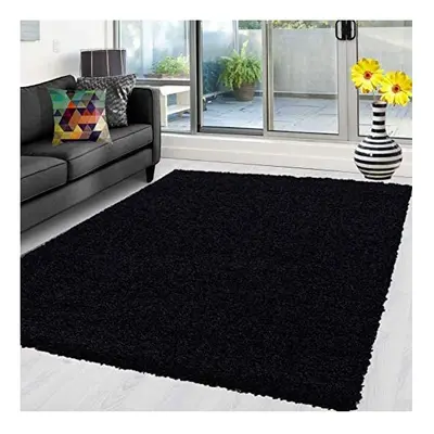 (Black, 160cm x 230cm) Abaseen Shaggy Non Shed Thick Fluffy Rug