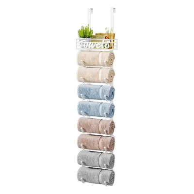 (9-tier, White) Over Door Towel Rail-Towel Storage Rack Wall Mounted with Metal Shelf