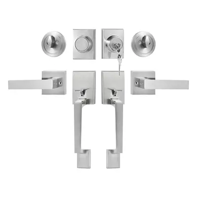 VEVOR Double Door Handle Set Satin Nickel Square Door Lever Double Door Lock Set with Reversible