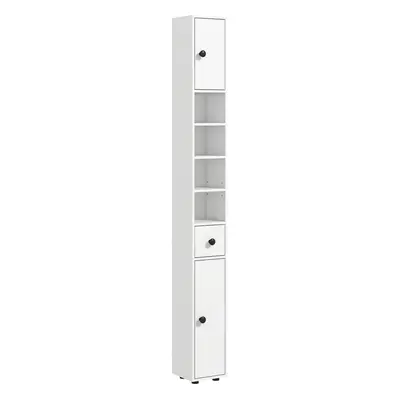 Kleankin Slim Bathroom Cabinet, Toilet Roll Storage w/ Open Shelves, White