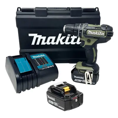 Makita DHP482SFO2 18v LXT Speed Cordless Combi Drill Olive + 2x3ah Battery +