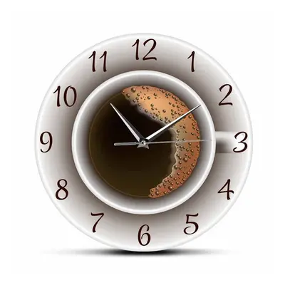 Cup of Coffee with Foam Decorative Silent Wall Clock Kitchen Decor Coffee Shop Wall Sign Timepie