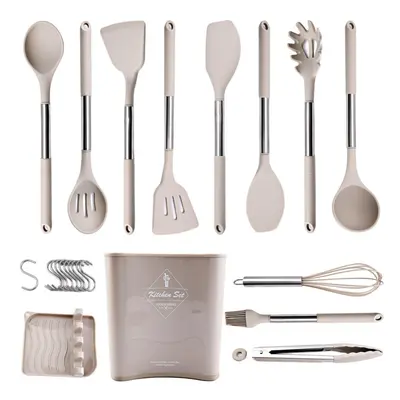 (khaki, 13pcs) New Grey Kitchen Cookware Silicone Kitchenware Non-stick Cooking Tool Spatula Lad