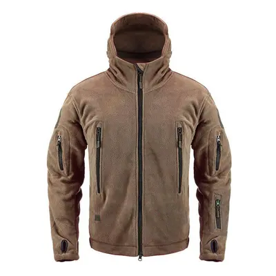 (khaki, M) Tactical Fleece Jacket Men Winter Warm Hooded Military Jacket Casual Outdoor Hiking H