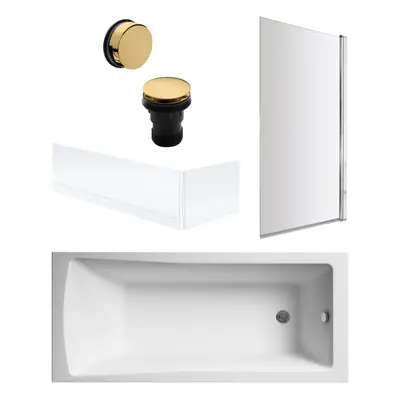 Square Single Ended Bath, Screen, Panels and Brushed Brass Waste - x 700mm