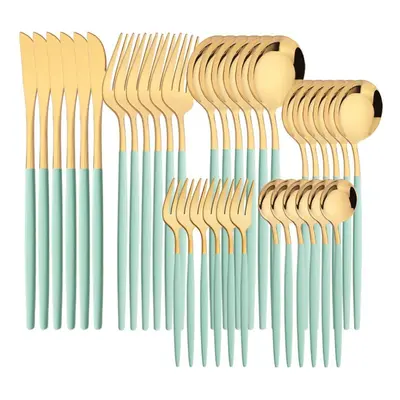 (mint,gold) 6people Gold Dinnerware Set High Quality Stainless Steel Cutlery Flatware Set Knife 