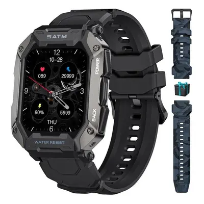 (black, double strap) Zodvboz New Smart Watch For Men Bluetooth Full Touch Screen 5atm Waterproo