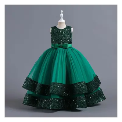 (green, 120) Pageant Kids Evening Dress For Girl Children Costume Fluffy Lace Princess Dresses V