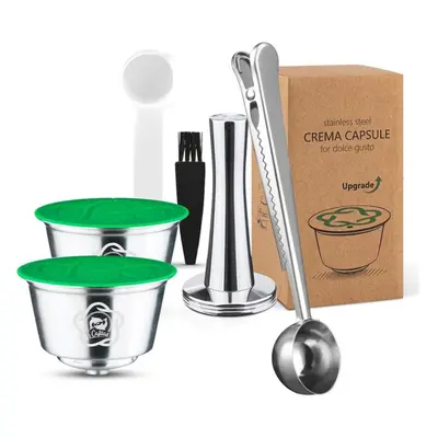 (silver, Capsule+1 Tamper+1 Clip) [i Cafilas][yd06] Reusable Refillable Coffee Capsule Filter Po