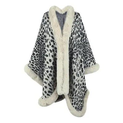 (apricot) Women&apos;s Fashion Leopard Pattern Knitted Cloak Fashion Casual Women&apos;s Plush T