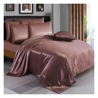 (King, Blush Pink) 6PCS SATIN BEDDING SET DUVET COVER FITTED SHEET PILLOW CASES