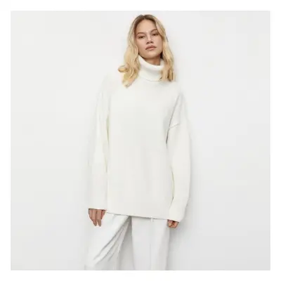 (white, M) Women Autumn Winter Causal High Collar Long Sleeve Knit Sweater