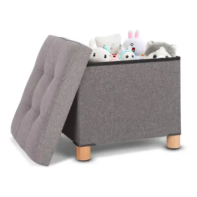 Grey Footstools Folding Ottoman Storage Box, Space-saving Upholstered Cube Footstool, Linen Fabr