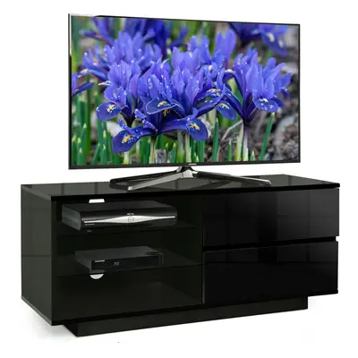 Centurion Supports Gallus Gloss Black Cabinet with 2-Black Drawers and Glass Shelves 32"-55" LED