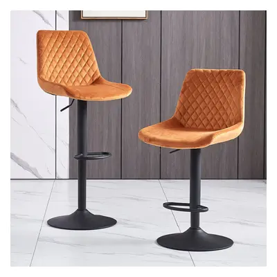 (Orange) 2pcs Velvet Bar Stools Swivel Gas Lift Rest Chair