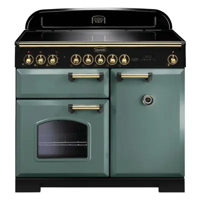 Rangemaster CDL100EIMG/B Classic Deluxe Mineral Green with Brass Trim 100cm Induction Range Cook