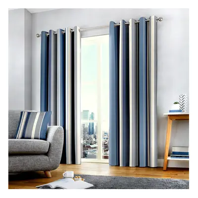 (Blue, x Inch) Fusion Whitworth Stripe Eyelet Lined Curtains