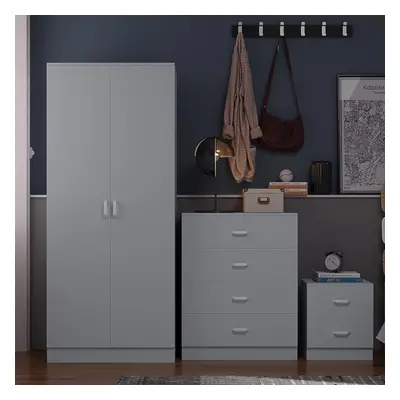 3 Piece Grey Bedroom Furniture Set Chest of Drawers Wardrobe Bedside Table