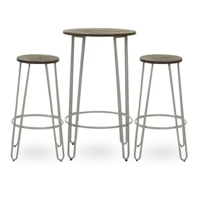 Set of Grey Frame Bar Table Stool Set , Hairpin Stool for Kitchen Counter, Elm Wood Metal Frame 