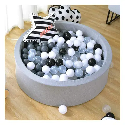 (Round-Grey-Grey+White+Black+Transparent) Kids Foam Ball Pit Soft Ball Pool Round Playpen for Ba