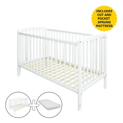 Sydney White Cot with Pocket Sprung Mattress | Solid Pine Wood