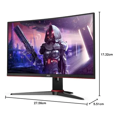 AOC Gaming C24G2AE - inch FHD Curved Monitor, 165Hz, ms MPRT, VA, AMD FreeSync, Speakers, Low In