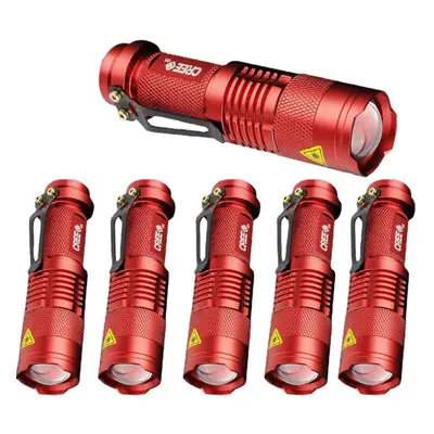 (Red) Powerful Tactical Flashlights Portable LED Camping Lamps Modes Zoomable Torch Light Lanter