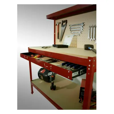 (Red) Workbench Workstation Heavy Duty Metal Garage Workshop Pegboard Drawer Shelve