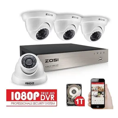 ZOSI 1080P Security CCTV Camera Systems w/1TB Hard Drive,4CH 1080P Remote Security Camera System