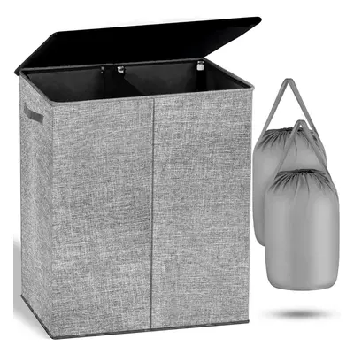 (Large, Grey) Double Laundry Basket with Lid and Removable Laundry Bag, Compartment Laundry Bask