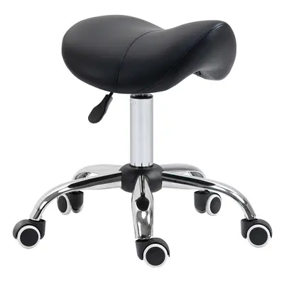 HOMCOM PU Leather Saddle Stool w/ Moulded Padded Seat Adjustable Height Black