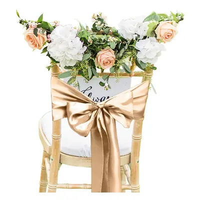 (Champagne, 50pcs) Satin Chair Sashes Bow Sash 1x108 Inch Chair Sash Wider Fuller Bows Chair Tie