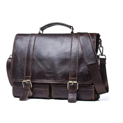 (coffee) Contact&apos;s Men&apos;s Briefcase Genuine Leather Business Handbag