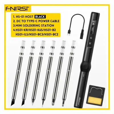 (black, black HS01 six) Fnirsi Hs-01 Smart Electric Soldering Iron Pd 65w Adjustable Constant Te