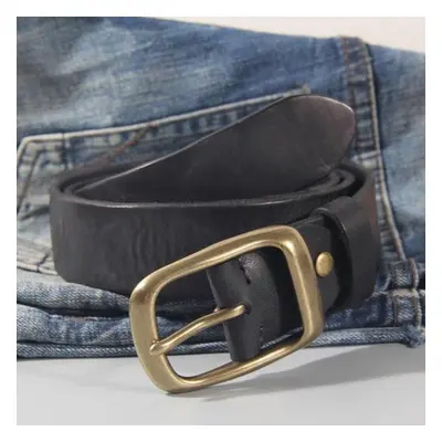 (black, 120cm) 100% Cowhide New Fashion Leather Retro Handmade Copper Buckle Men&apos;s Belt Lux