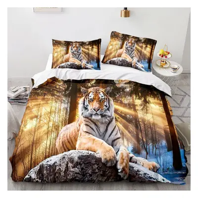 (as the picture, AU King 210x240cm) 3D Tiger Or Lion Bedding Set Jungle Beast Duvet Cover 2/3 Pi