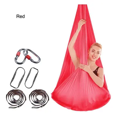 (red) 4x2.8m Elastic Aerial Yoga Hammock Aerial Silk Yoga Swing Antigravity Yoga Belt Home Body 