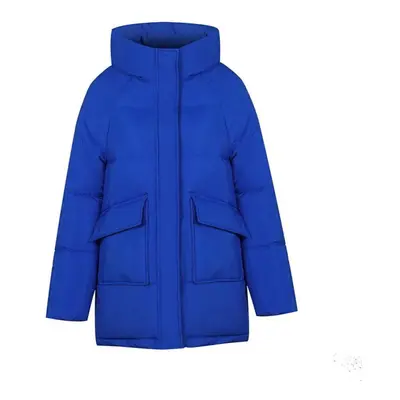 (blue, XL) Autumn Winter Thicken Warm Parka Women Casual Sweety Solid Color Big Pocket Loose Sho