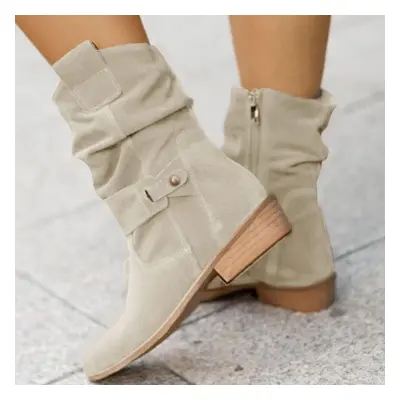 (khaki, 43) Vintage Boots Short Boots Thick High Heel Middle Boots Women&apos;s Boots