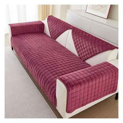 (wine red, 110x210cm 1pc) Solid Color Non-slip Sofa Cover Thicken Soft Plush Sofa Cushion Towel 