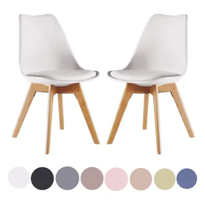 (White, Set of 2) Lorenzo Dining Chair, Plastic Chair with Leather Cushions for Dining Room Kitc