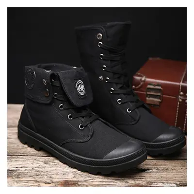 (black, 44) Fashioncloth Men Simple Style Fashion High Military Ankle Shoes Leather Single Lace 